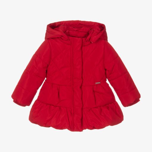 Mayoral-Girls Red Hooded Puffer Coat | Childrensalon Outlet