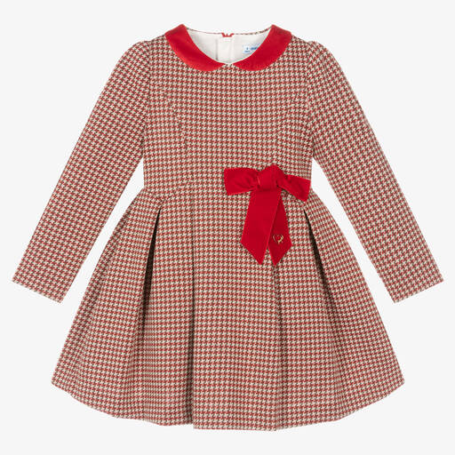 Mayoral-Girls Red Houndstooth Jacquard Dress | Childrensalon Outlet