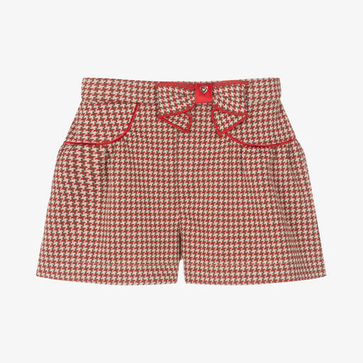 Mayoral-Girls Red Houndstooth Jacquard Shorts | Childrensalon Outlet