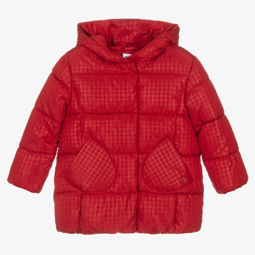 Mayoral-Girls Red Houndstooth Puffer Coat | Childrensalon Outlet