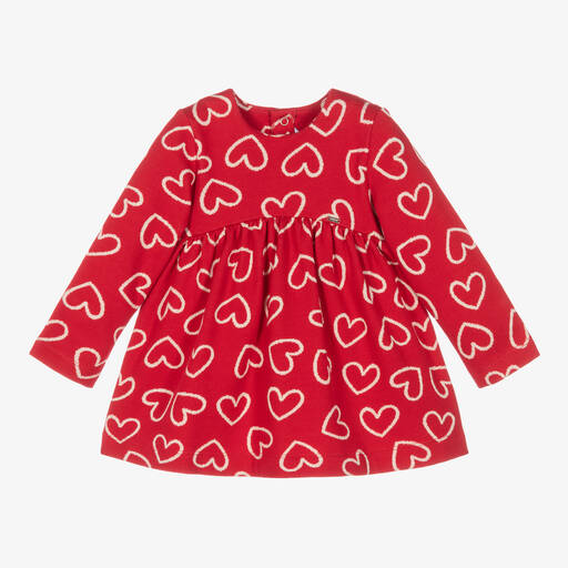 Mayoral-فستان بطبعة قلوب مزيج قطن محبوك لون أحمر | Childrensalon Outlet