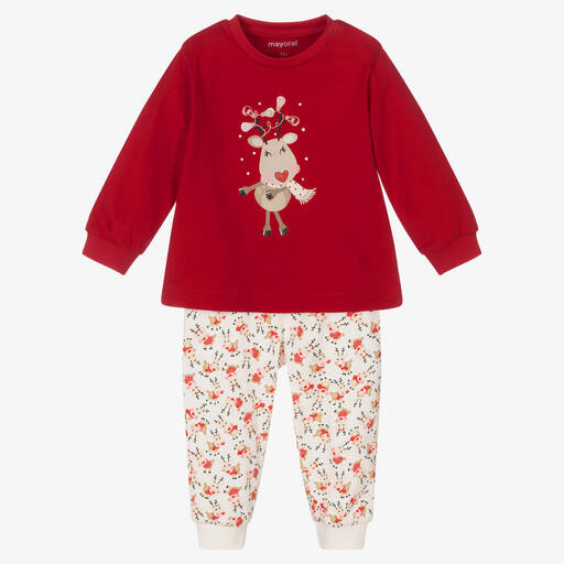 Mayoral-Girls Red Reindeer Pyjamas | Childrensalon Outlet
