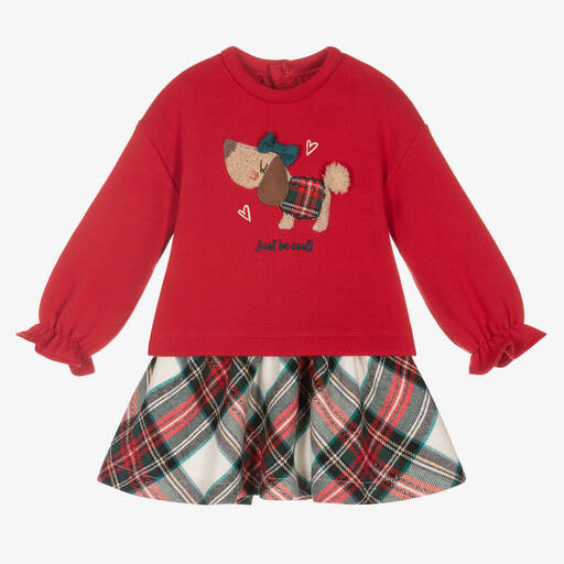 Mayoral-Красный топ и юбка в шотландскую клетку для девочек | Childrensalon Outlet