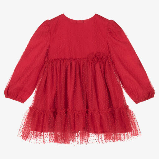 Mayoral-Красное платье с тюлем в горошек | Childrensalon Outlet