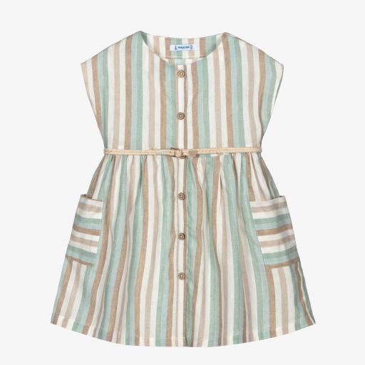 Mayoral-Girls Sage Green Linen Dress | Childrensalon Outlet