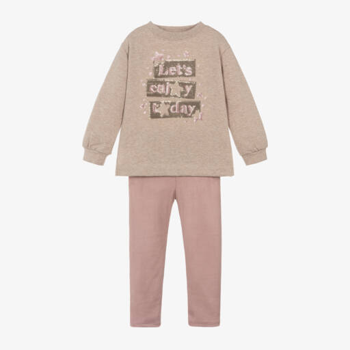 Mayoral-Girls Sequin Beige Pink Outfit | Childrensalon Outlet