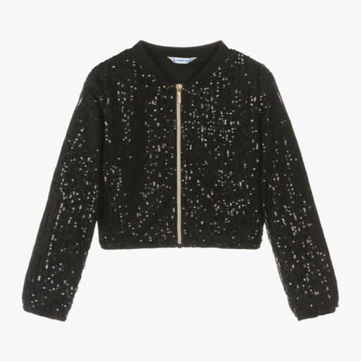 Mayoral-Girls Sequin Black Zip Jacket | Childrensalon Outlet