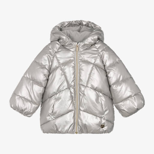 Mayoral-Girls Shimmering Silver Hooded Jacket | Childrensalon Outlet