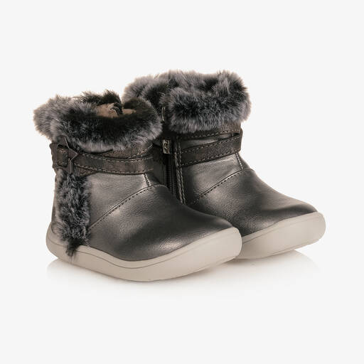 Mayoral-Girls Silver Fluffy Trim Boots | Childrensalon Outlet