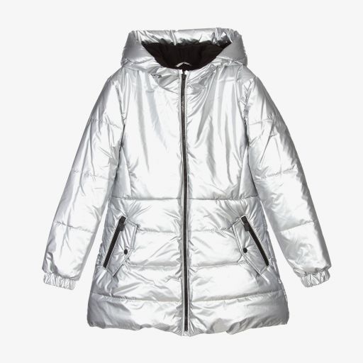 Mayoral-Girls Silver Puffer Coat | Childrensalon Outlet
