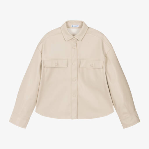Mayoral-Girls Taupe Faux Leather Jacket | Childrensalon Outlet