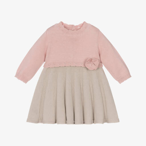 Mayoral Для новорожденных-Girls Taupe Pink Cotton Dress | Childrensalon Outlet