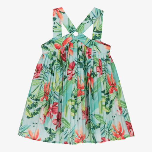Mayoral-Girls Tropical Green Pleat Dress | Childrensalon Outlet