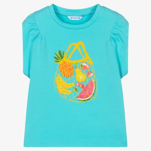 Mayoral-Бирюзовый топ с фруктами для девочек | Childrensalon Outlet