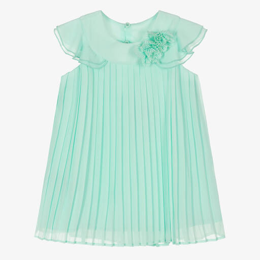 Mayoral-Girls Turquoise Blue Pleated Chiffon Dress | Childrensalon Outlet