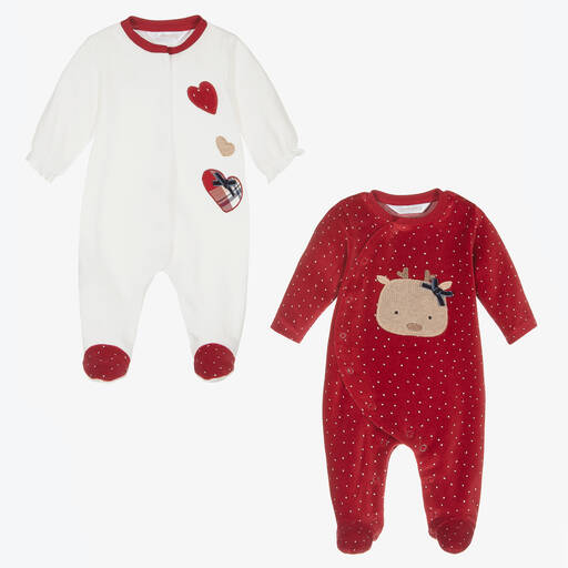 Mayoral Newborn-بيبي غرو قطيفة لون أحمر وعاجي للمولودات (عدد 2) | Childrensalon Outlet