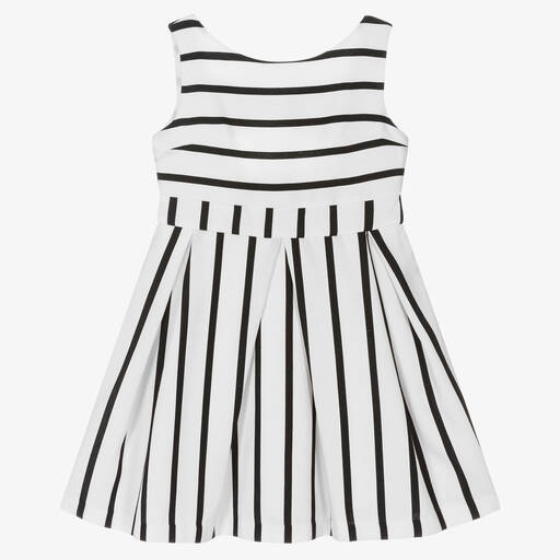 Mayoral-Girls White & Black Striped Dress | Childrensalon Outlet