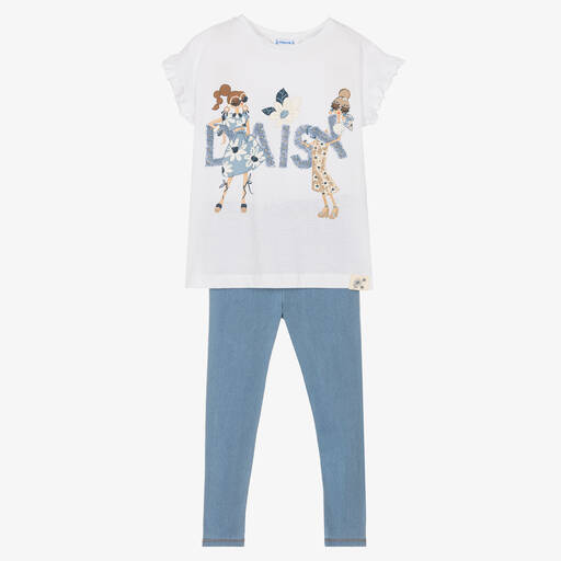 Mayoral-Girls White & Blue Leggings Set | Childrensalon Outlet