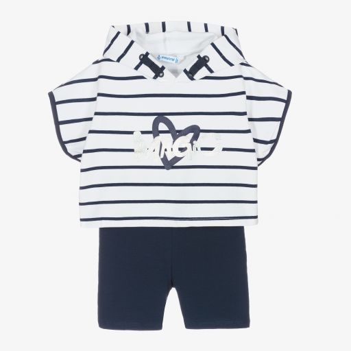 Mayoral-Shorts-Set in Weiß und Blau (M) | Childrensalon Outlet
