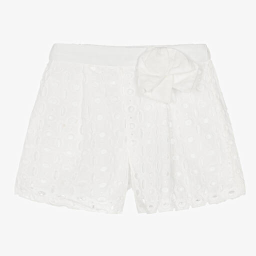 Mayoral-Girls White Broderie Anglaise Shorts | Childrensalon Outlet