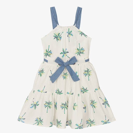 Mayoral-Girls White Cotton Palm Tree Dress | Childrensalon Outlet