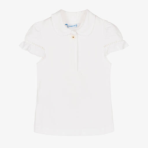 Mayoral-Girls White Cotton Polo Shirt | Childrensalon Outlet