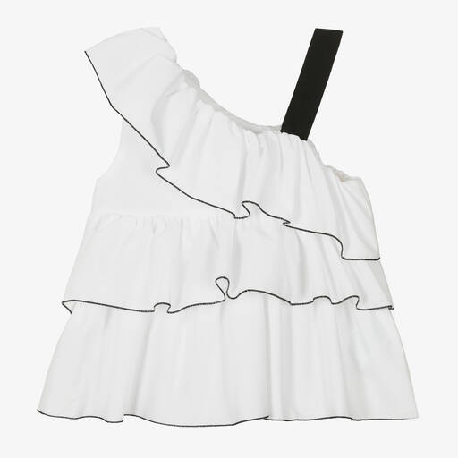 Mayoral-Girls White Cotton Ruffle Blouse | Childrensalon Outlet