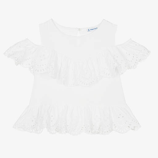 Mayoral-Girls White Cotton Ruffle Top | Childrensalon Outlet