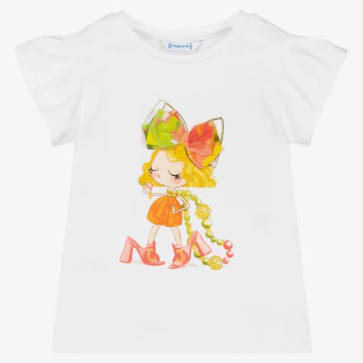 Mayoral-Girls White Cotton T-Shirt | Childrensalon Outlet