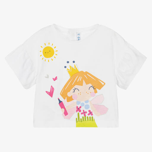 Mayoral-Girls White Cropped Cotton T-Shirt | Childrensalon Outlet