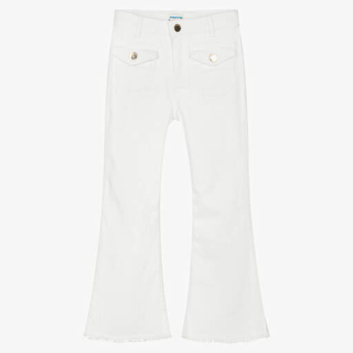 Mayoral-Girls White Denim Flared Jeans | Childrensalon Outlet