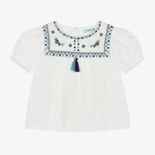 Mayoral-Girls White Embroidered Cotton Blouse | Childrensalon Outlet