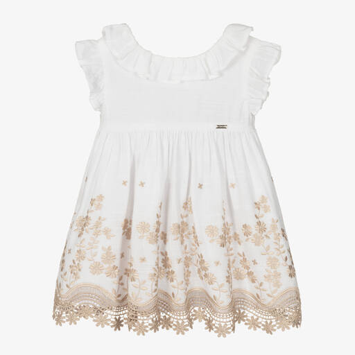 Mayoral-Girls White Embroidered Dress  | Childrensalon Outlet