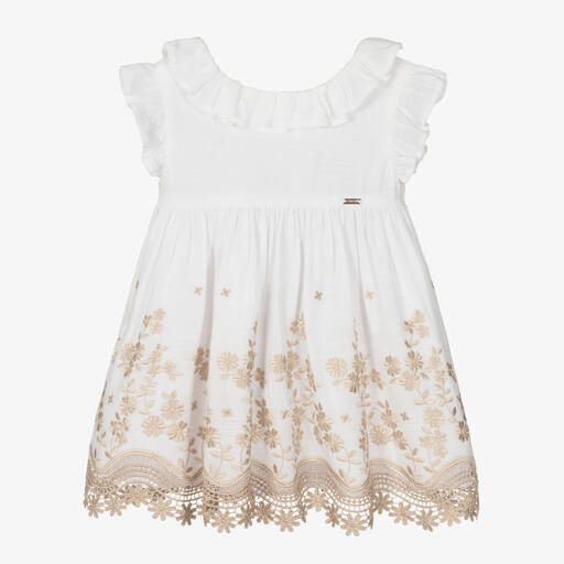 Mayoral-Robe blanche brodée fille  | Childrensalon Outlet