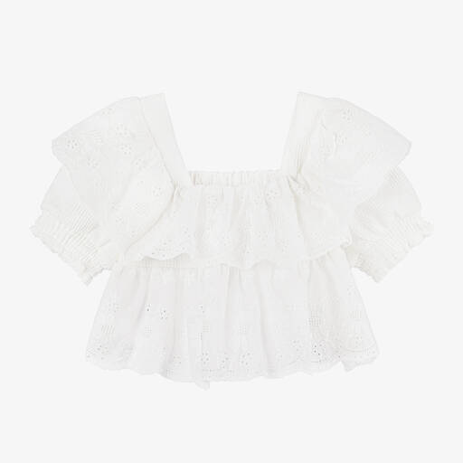 Mayoral-Girls White Embroidered Floral Blouse | Childrensalon Outlet