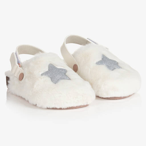 Mayoral-Girls White Faux Fur Slippers | Childrensalon Outlet