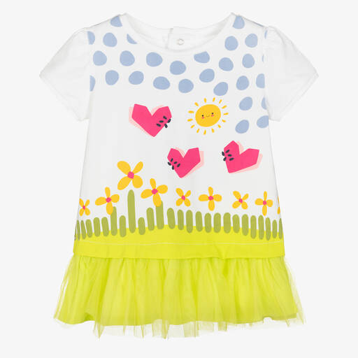 Mayoral-Girls White & Green Cotton Dress | Childrensalon Outlet