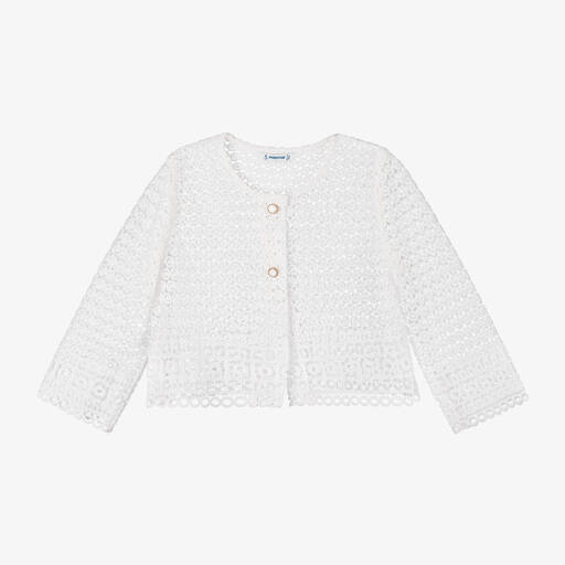 Mayoral-Girls White Guipure Lace Cardigan | Childrensalon Outlet