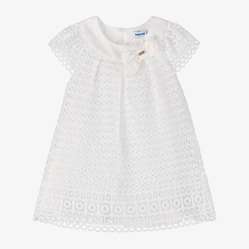 Mayoral-Girls White Guipure Lace Dress | Childrensalon Outlet