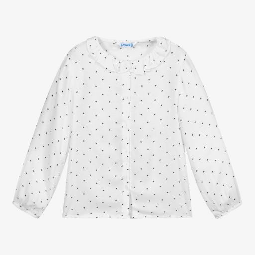 Mayoral-Girls White Hearts Blouse | Childrensalon Outlet