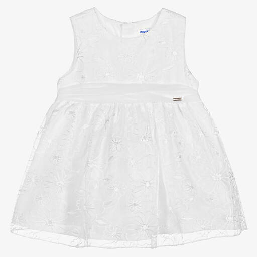 Mayoral-Girls White Organza Dress | Childrensalon Outlet