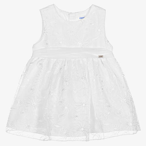 Mayoral-Girls White Organza Dress | Childrensalon Outlet