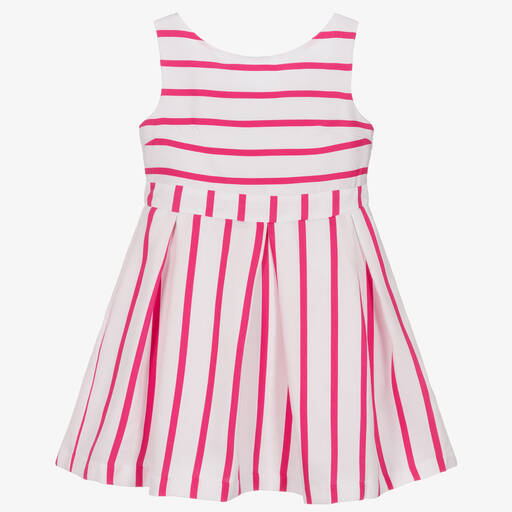 Mayoral-Girls White & Pink Striped Dress | Childrensalon Outlet