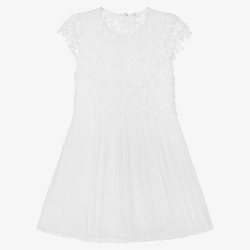 Mayoral-Girls White Pleated Lace Dress | Childrensalon Outlet