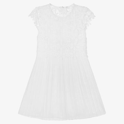 Mayoral-Robe blanche plissée à dentelle | Childrensalon Outlet