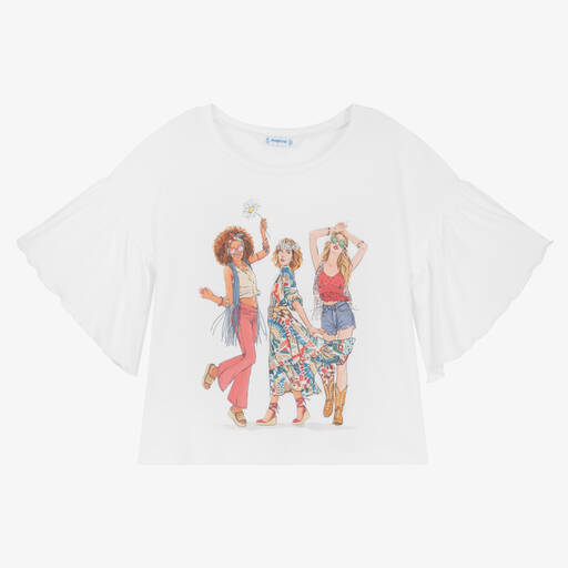 Mayoral-Girls White Print T-Shirt  | Childrensalon Outlet