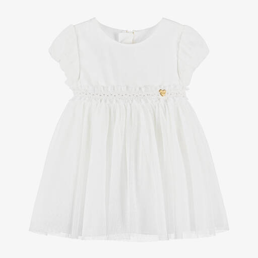 Mayoral-Girls White Spotted Tulle Dress | Childrensalon Outlet