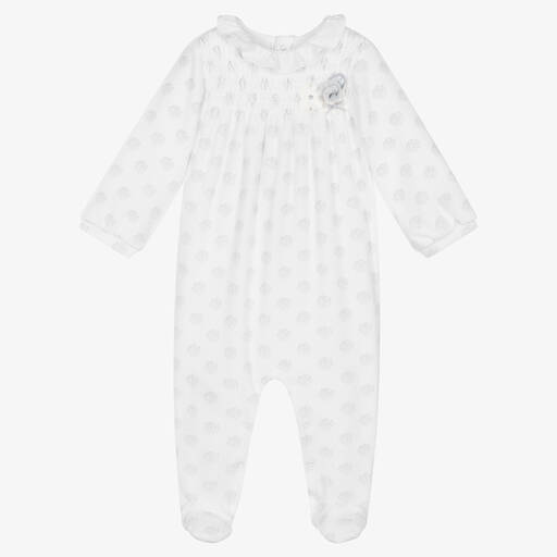 Mayoral-Girls White Velour Flower Babygrow | Childrensalon Outlet