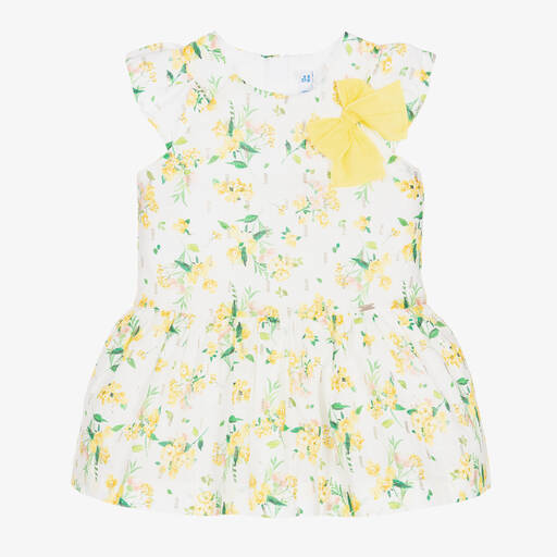Mayoral-Girls White & Yellow Floral Dress  | Childrensalon Outlet