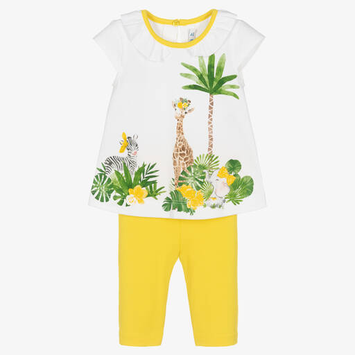 Mayoral-Girls White & Yellow Safari Leggings Set | Childrensalon Outlet